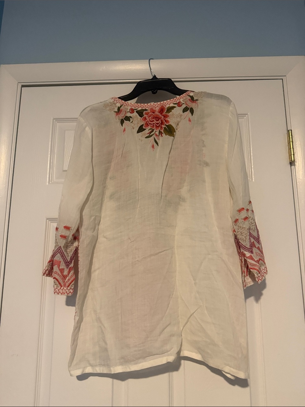 Johnny Was Ivory Embroidered Floral Tunic Top - Women's - Picture 7 of 7